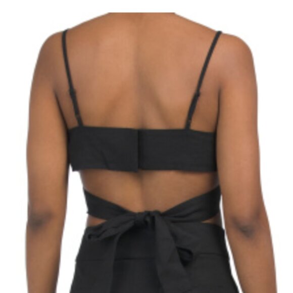 7 for all Mankind Linen Blend Tie Back Crop Top - Picture 2 of 3